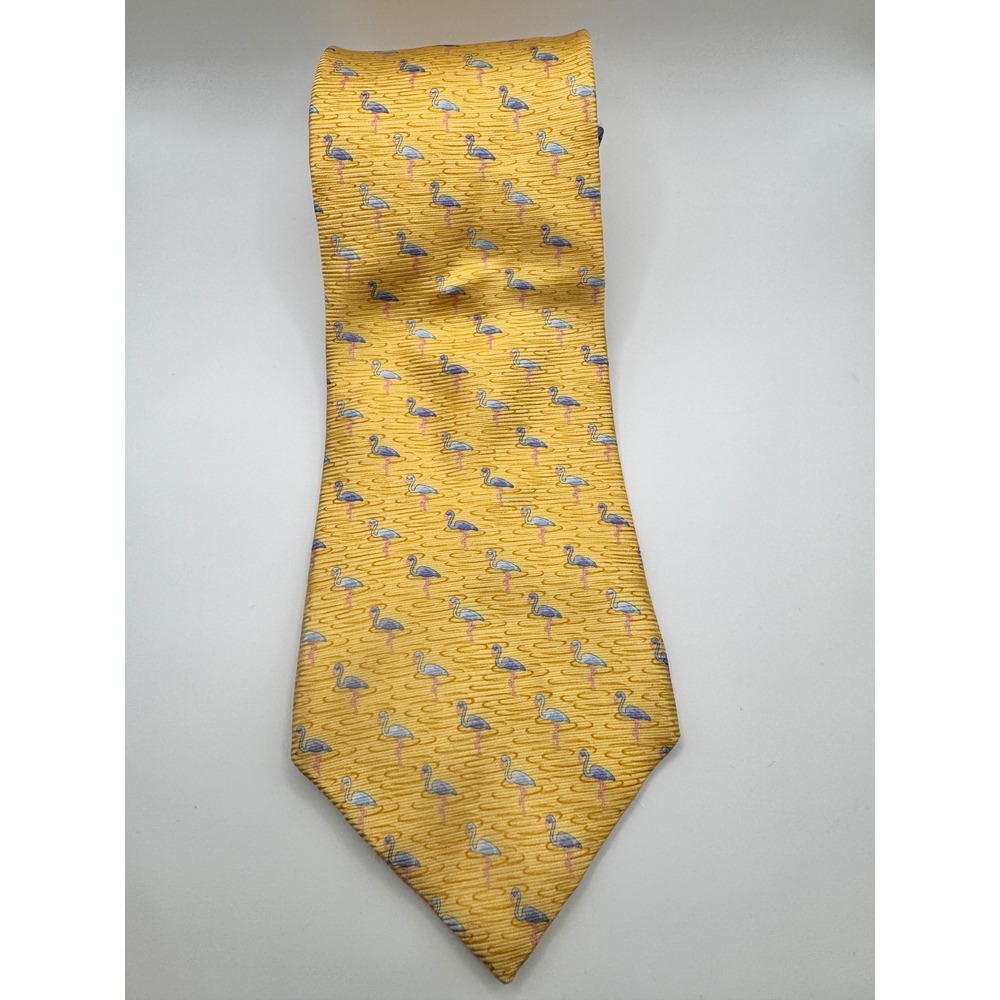 Tommy Hilfiger Men's Necktie Gold Flamingo Silk Italy Designer Classic‎